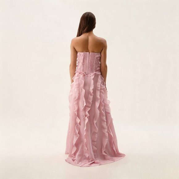 Aje Allaire Strapless Ruffled Shirred Faille Gown Chalk Pink - Picture 3 of 15
